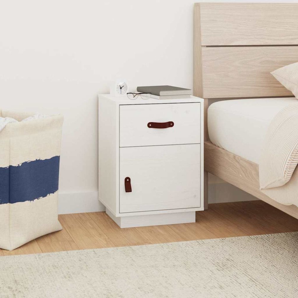 vidaXL Sängbord vit 40x34x55 cm massiv furu