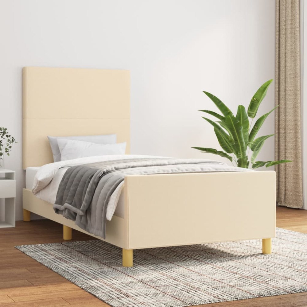 vidaXL Sängram utan madrass gräddvit 90x190 cm tyg