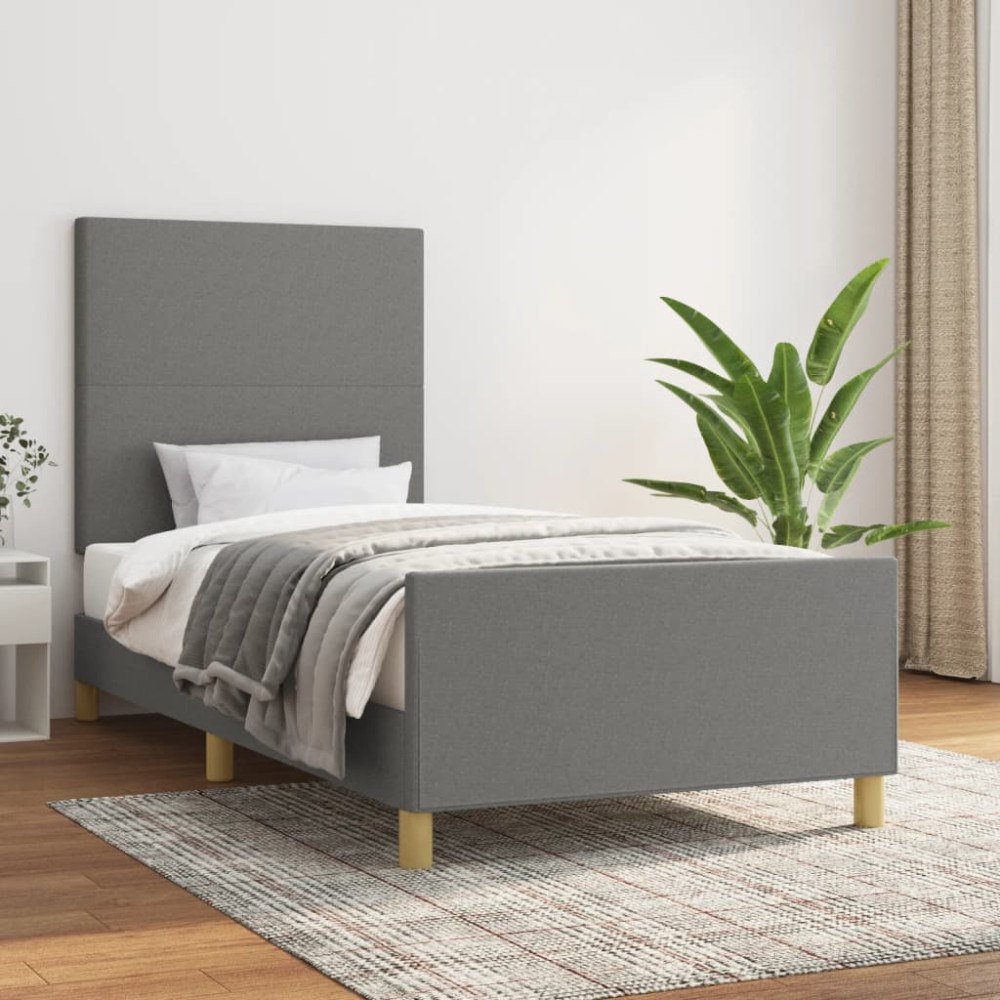 vidaXL Sängram utan madrass mörkgrå 100x200 cm tyg