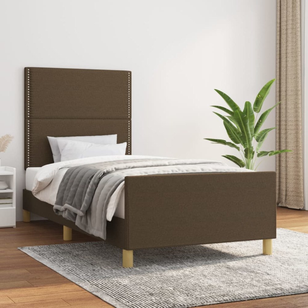 vidaXL Sängram utan madrass mörkbrun 90x200 cm tyg