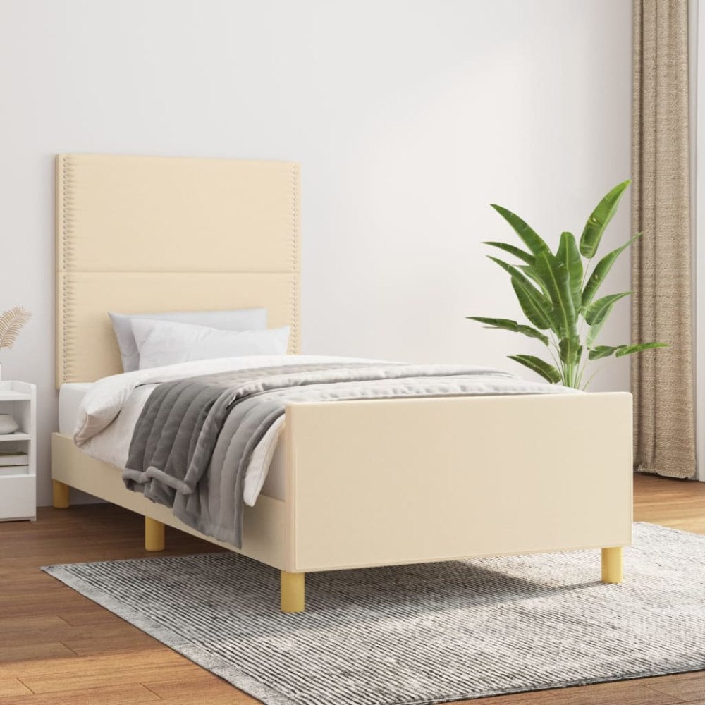 vidaXL Sängram utan madrass cremefärgad 90x200 cm tyg