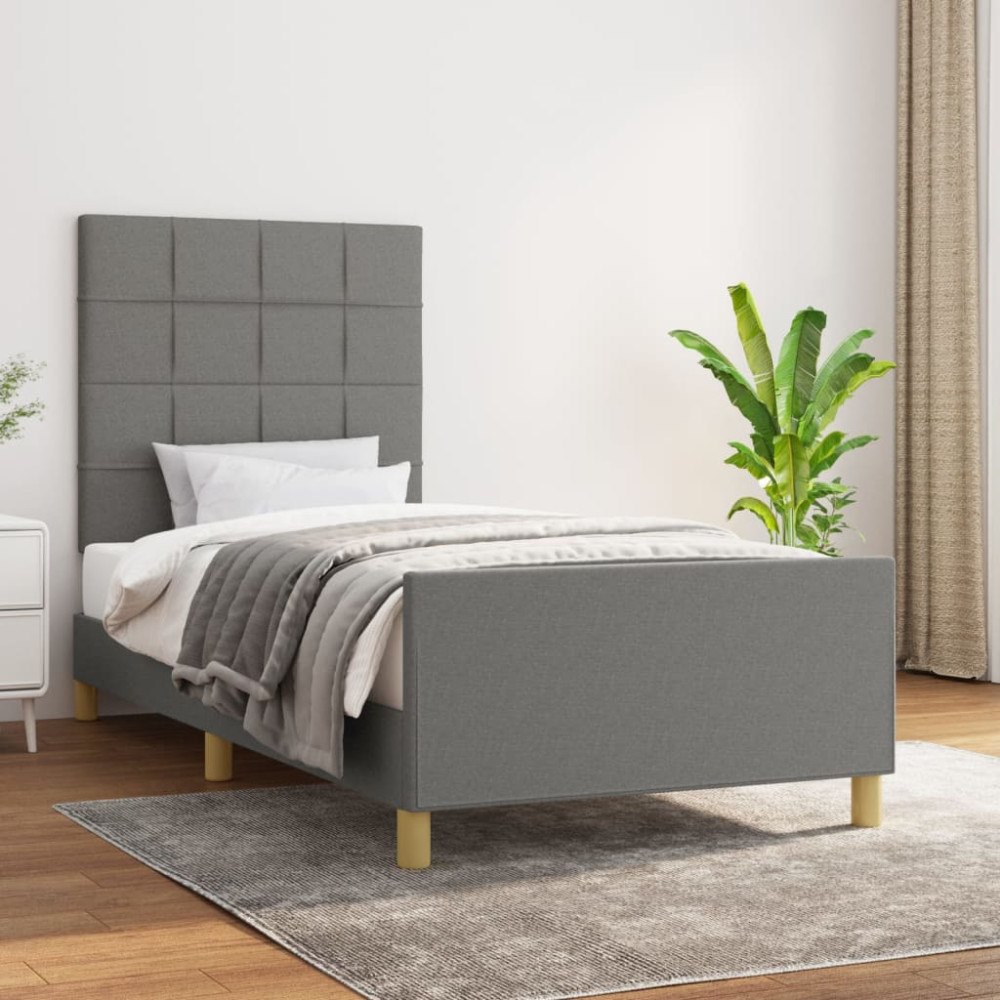 vidaXL Sängram utan madrass mörkgrå 90x190 cm tyg