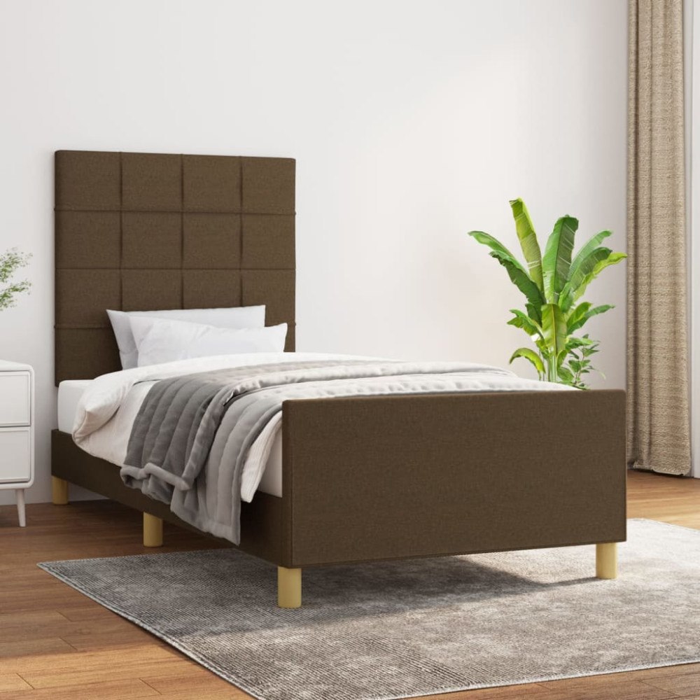 vidaXL Sängram utan madrass mörkbrun 90x200 cm tyg