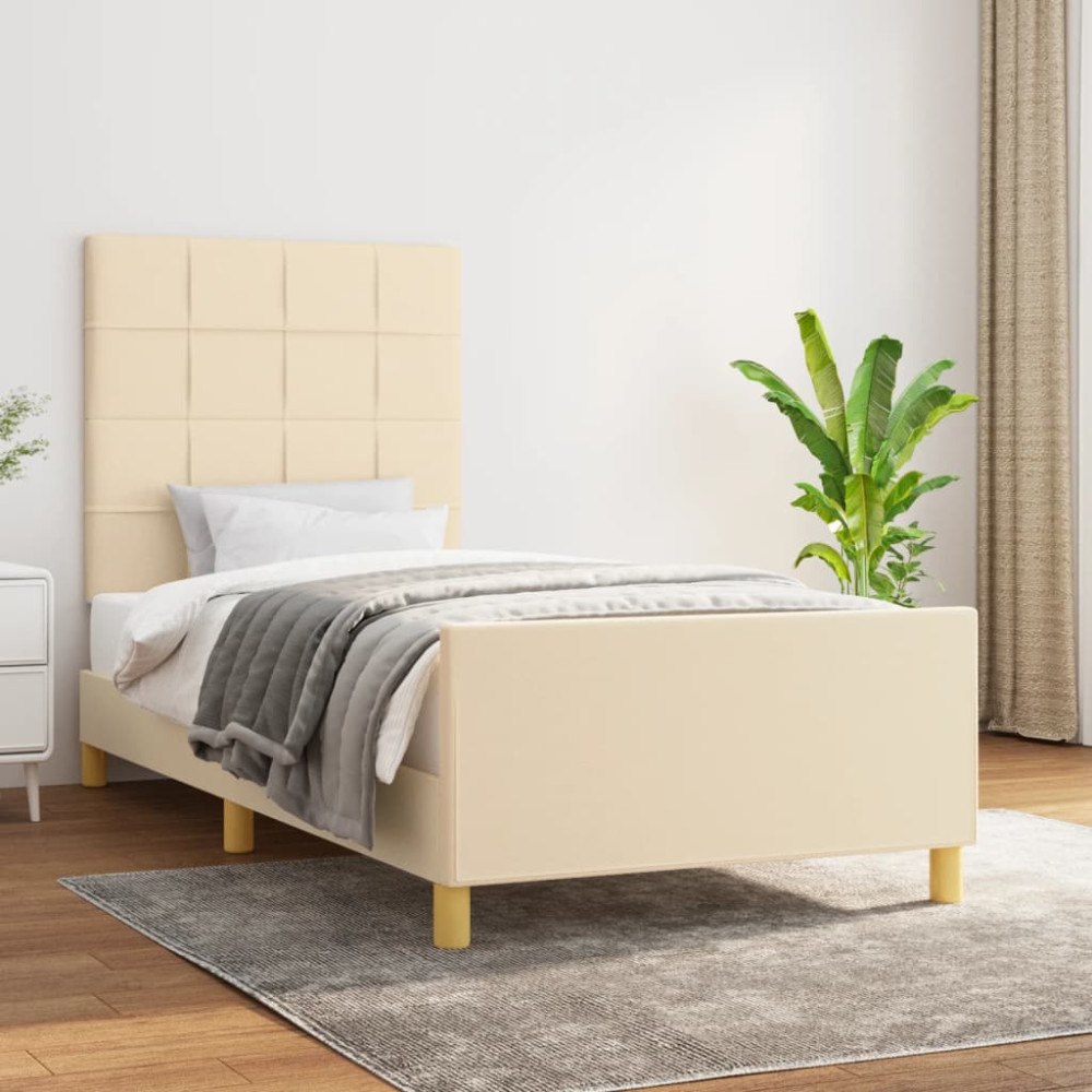 vidaXL Sängram utan madrass cremefärgad 90x200 cm tyg