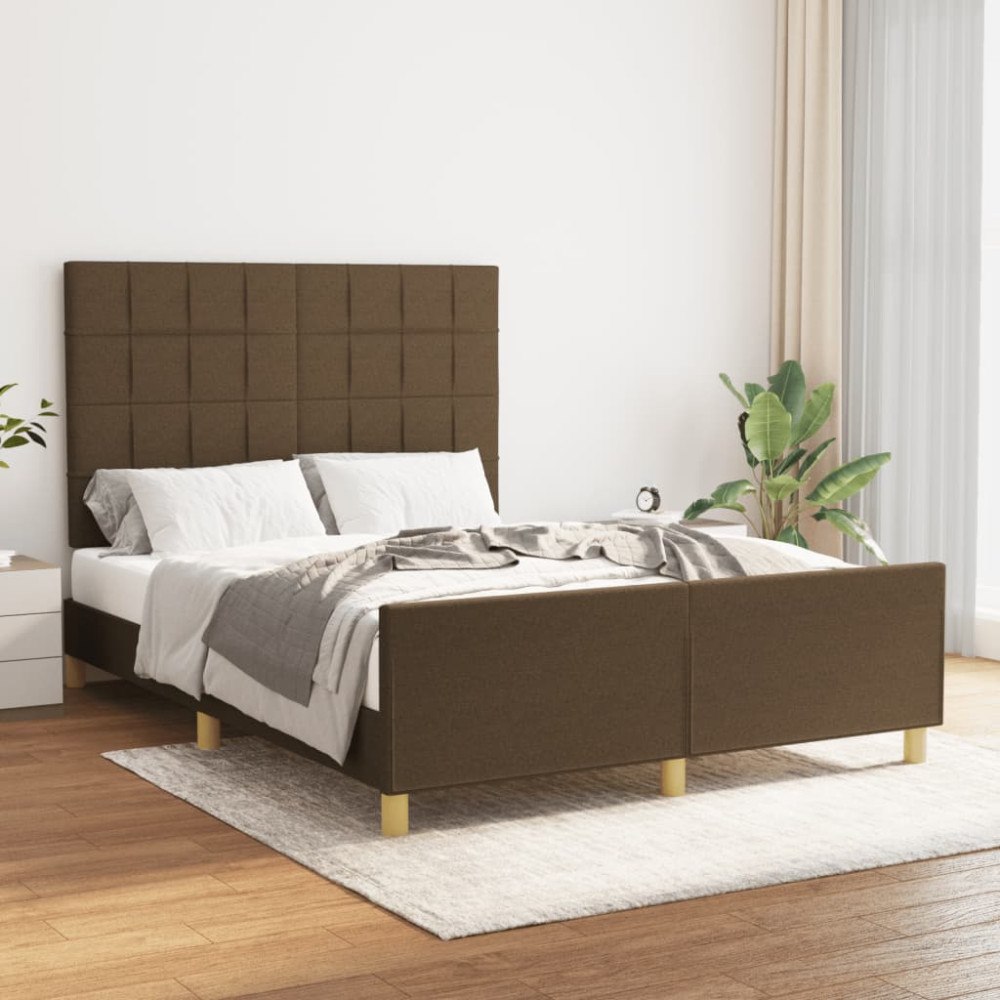 vidaXL Sängram utan madrass mörkbrun 140x190 cm tyg