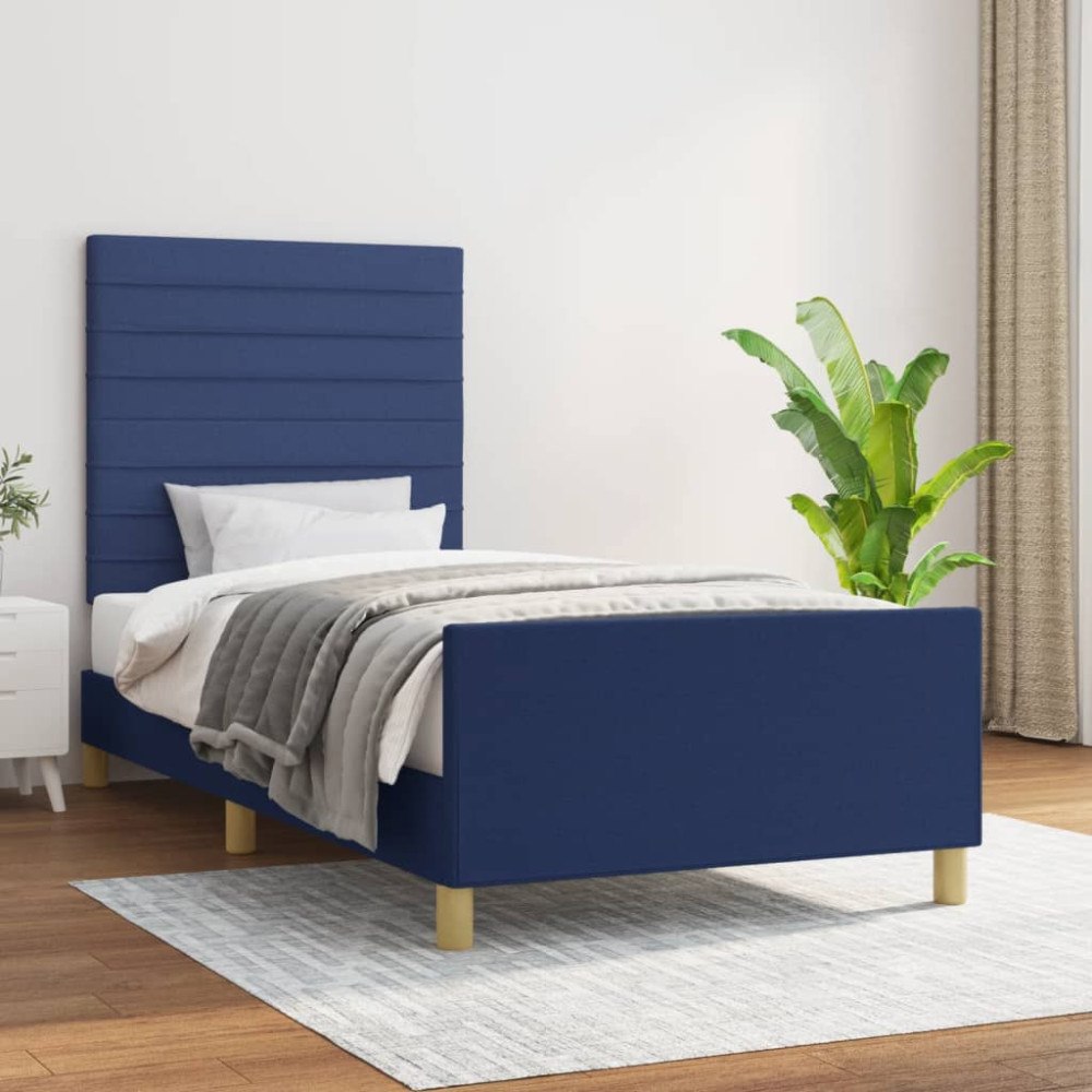 vidaXL Sängram utan madrass blå 90x190 cm tyg