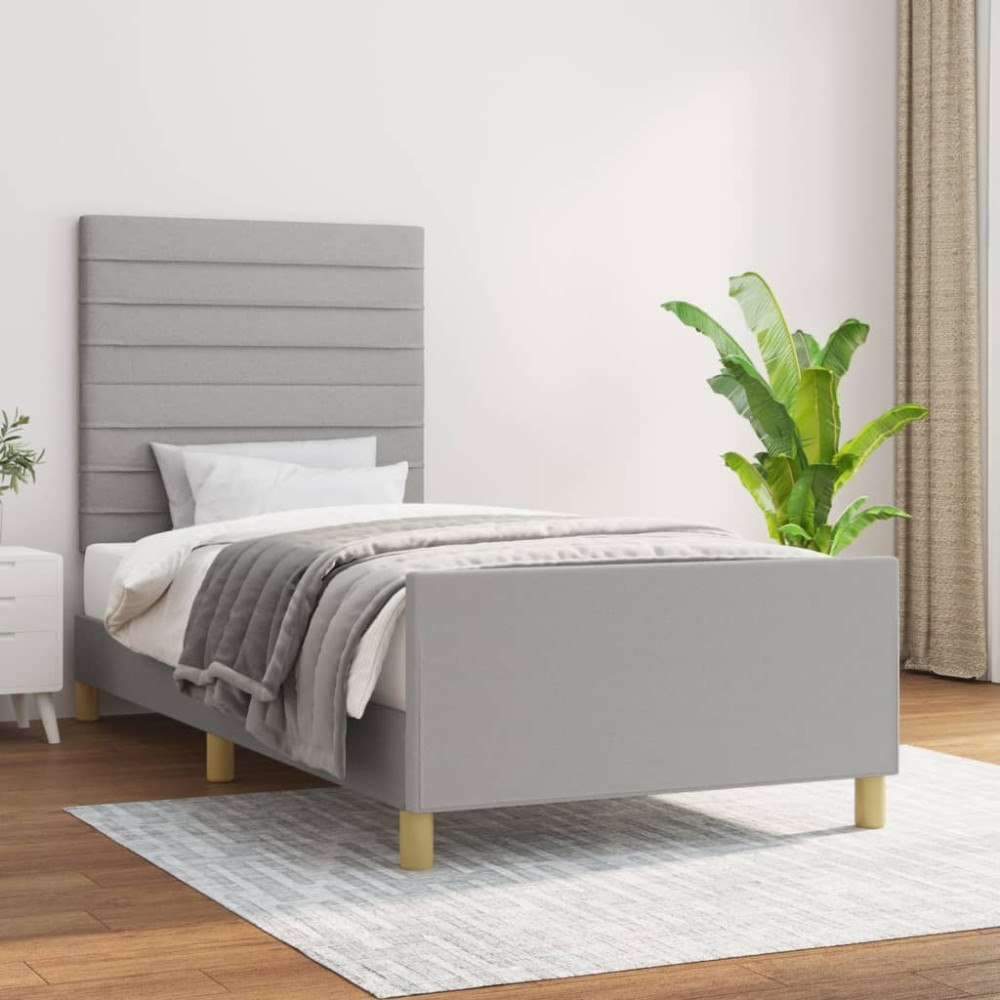 vidaXL Sängram utan madrass ljusgrå 90x200 cm tyg