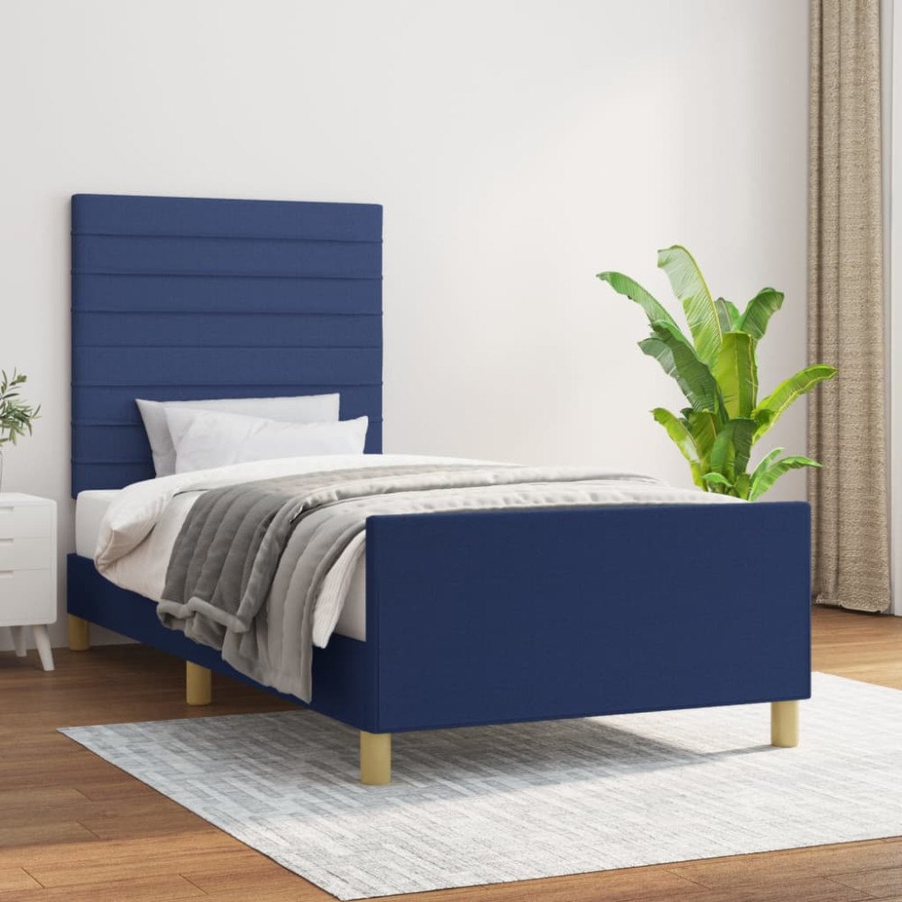 vidaXL Sängram utan madrass blå 90x200cm tyg