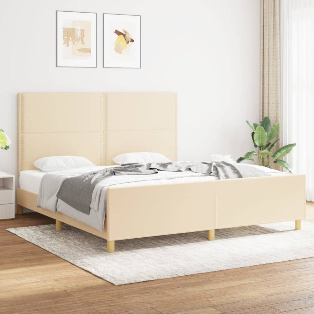 vidaXL Sängram utan madrass gräddvit 180x200 cm tyg