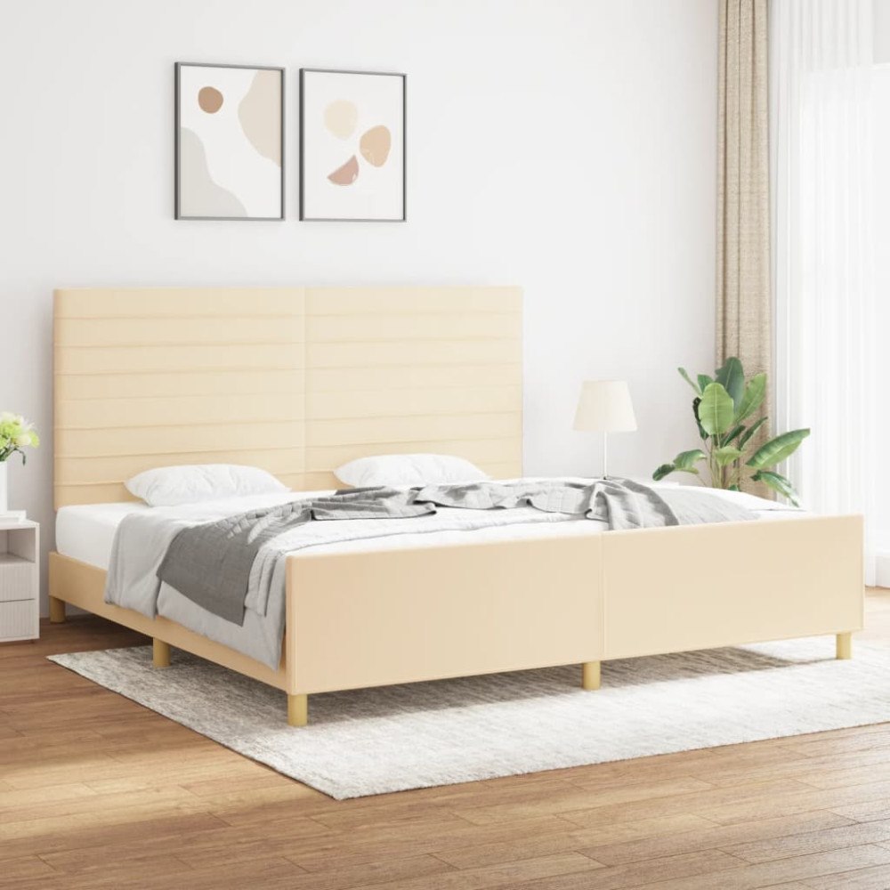 vidaXL Sängram utan madrass gräddvit 200x200 cm tyg