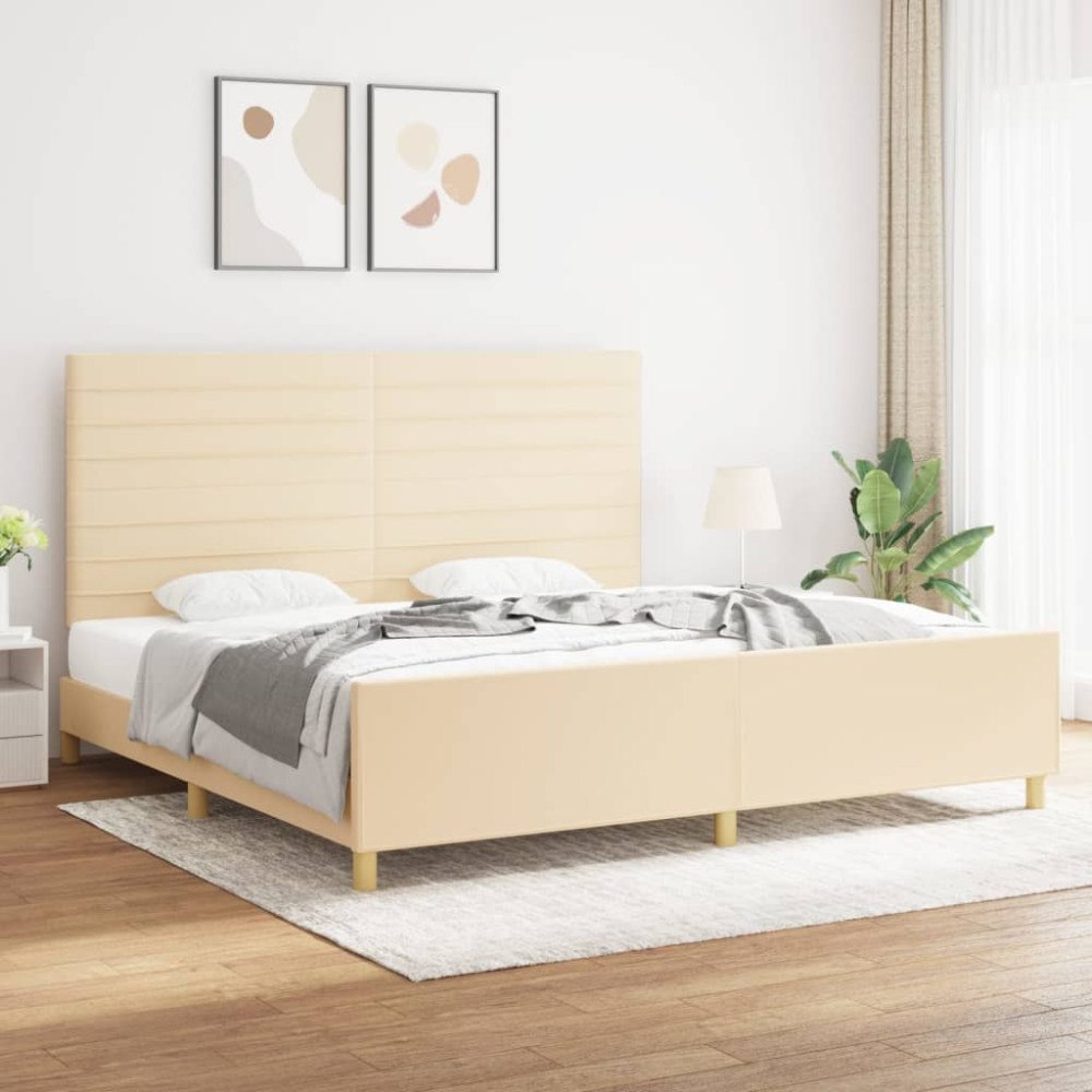 vidaXL Sängram utan madrass gräddvit 200x200 cm tyg