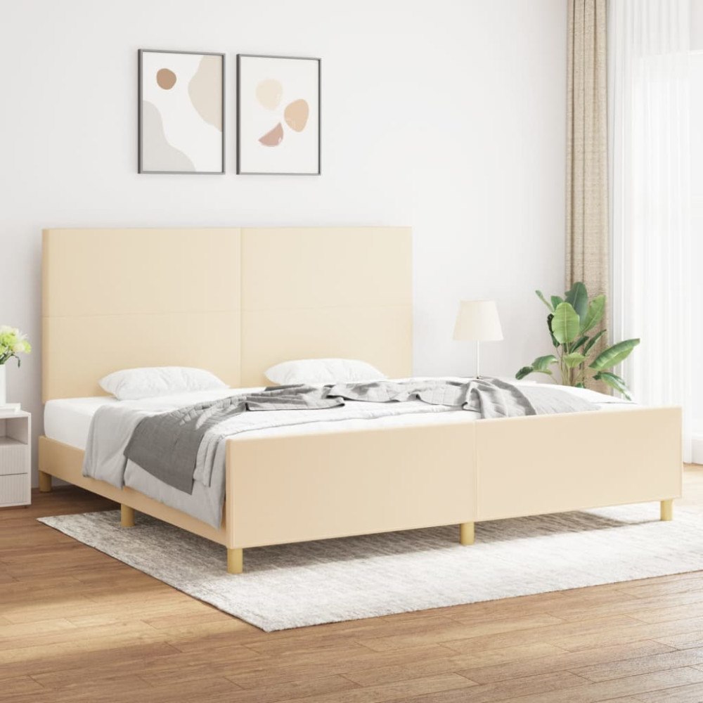 vidaXL Sängram utan madrass gräddvit 200x200 cm tyg