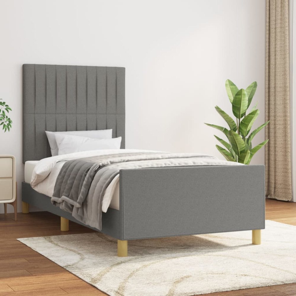 vidaXL Sängram utan madrass mörkgrå 90x190 cm tyg