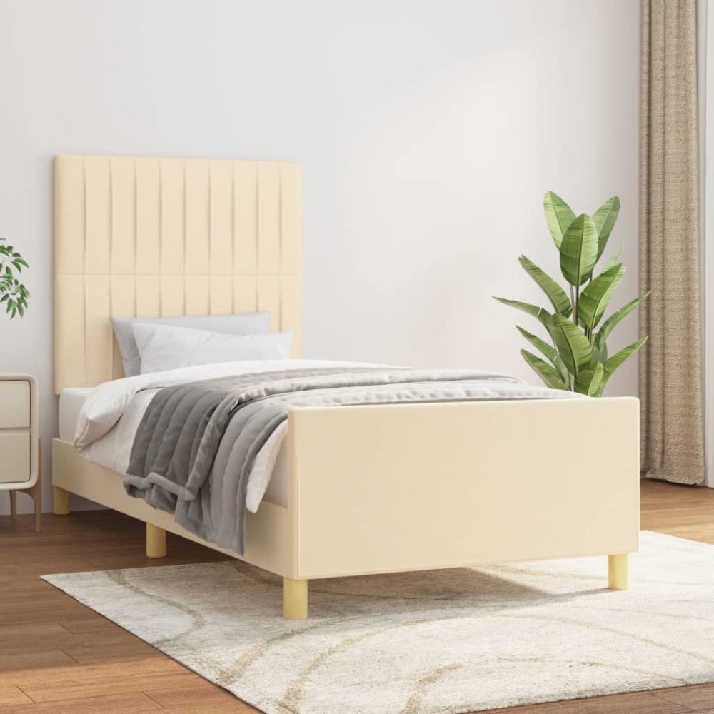 vidaXL Sängram utan madrass gräddvit 90x190 cm tyg