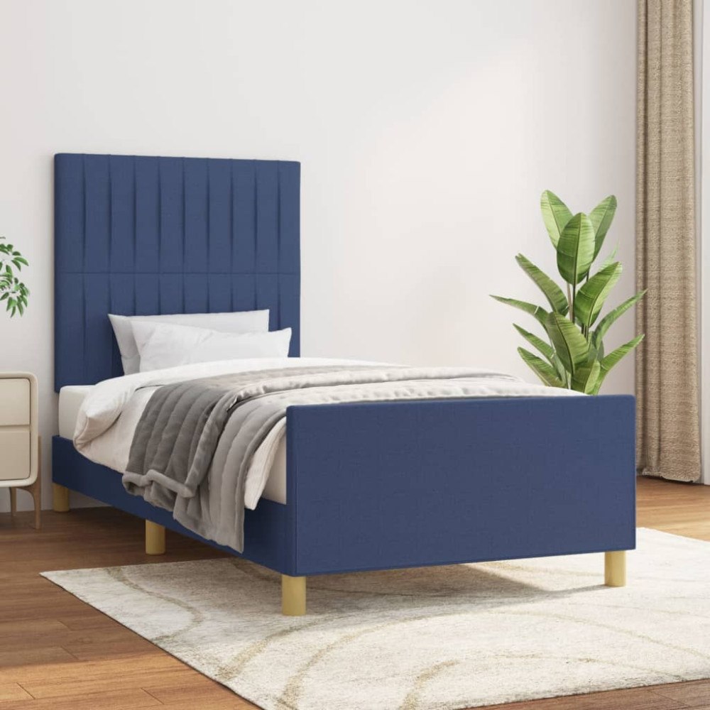 vidaXL Sängram utan madrass blå 90x190 cm tyg