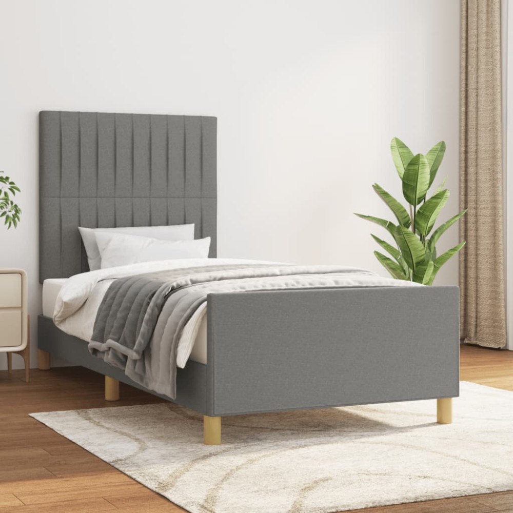 vidaXL Sängram utan madrass mörkgrå 90x200 cm tyg