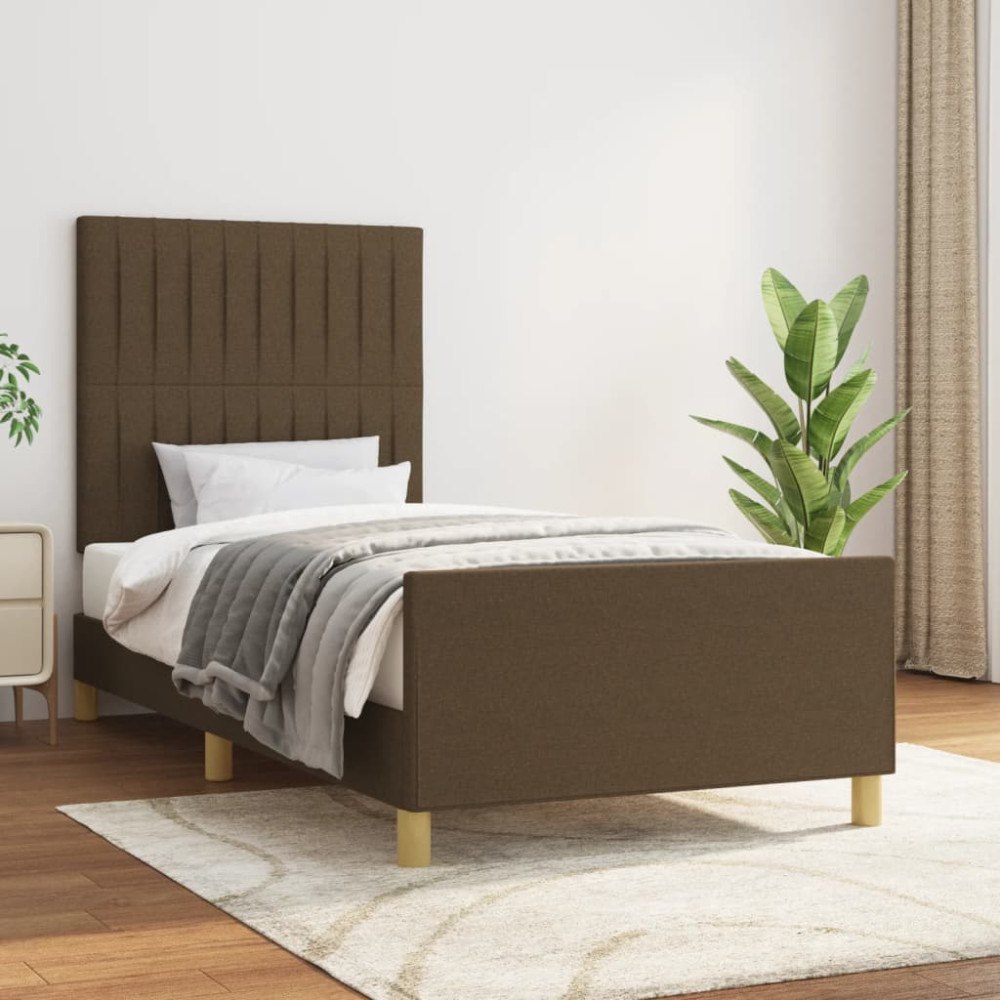 vidaXL Sängram utan madrass mörkbrun 90x200 cm tyg