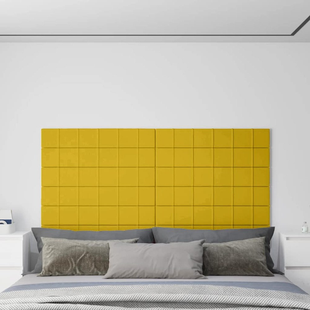 vidaXL Väggpaneler 12 st gul 90x15 cm sammet 1,62 m²