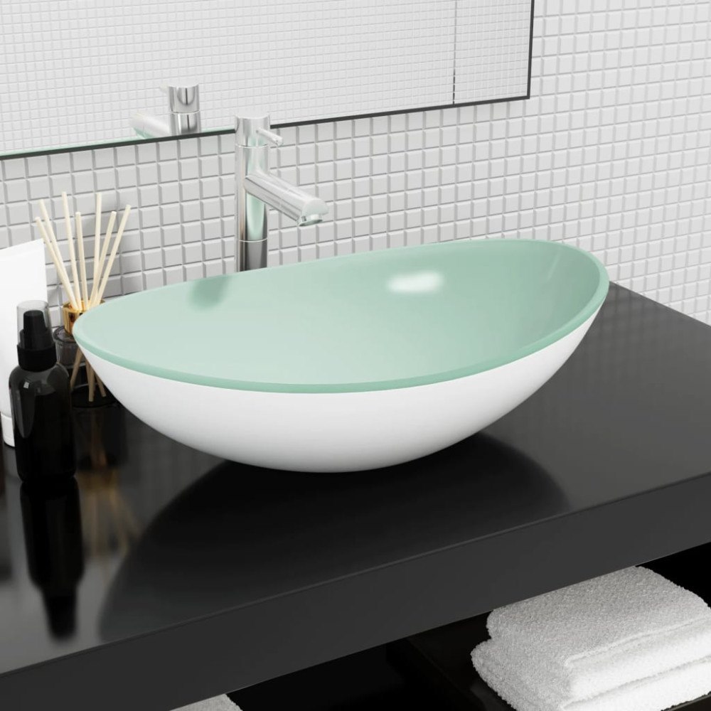 vidaXL Handfat härdat glas 54,5x35x15,5 cm vit