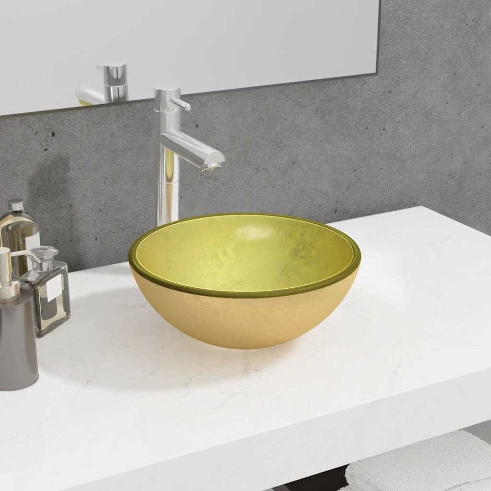 vidaXL Handfat härdat glas 30x12 cm guld