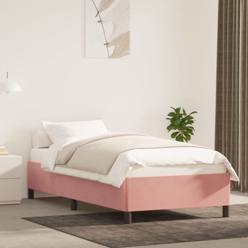 vidaXL Sängram utan madrass rosa 90x190 cm sammet