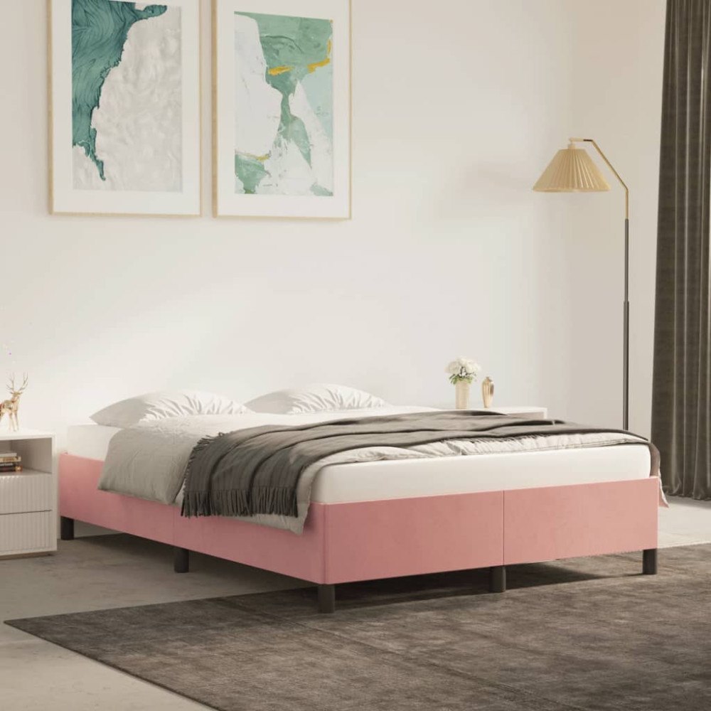 vidaXL Sängram utan madrass rosa 140x190 cm sammet