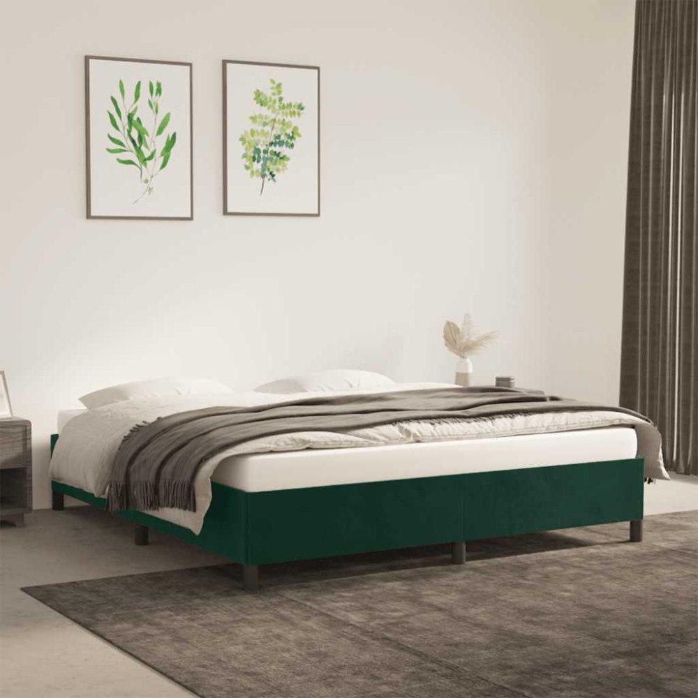 vidaXL Sängram utan madrass mörkgrön 160x200 cm sammet