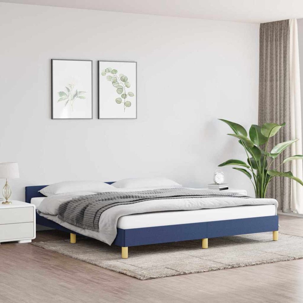 vidaXL Sängram med huvudgavel utan madrass blå 160x200 cm tyg