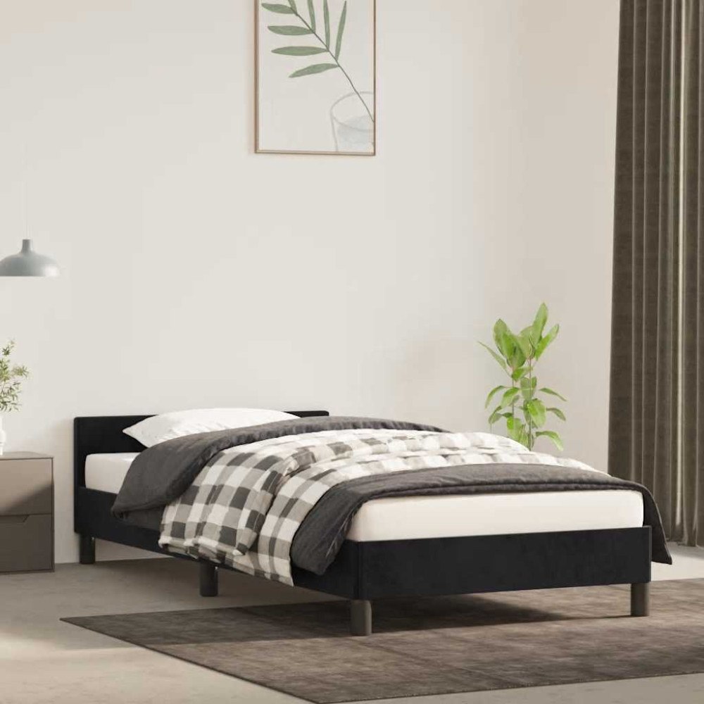 vidaXL Sängram med huvudgavel utan madrass svart 80x200 cm sammet