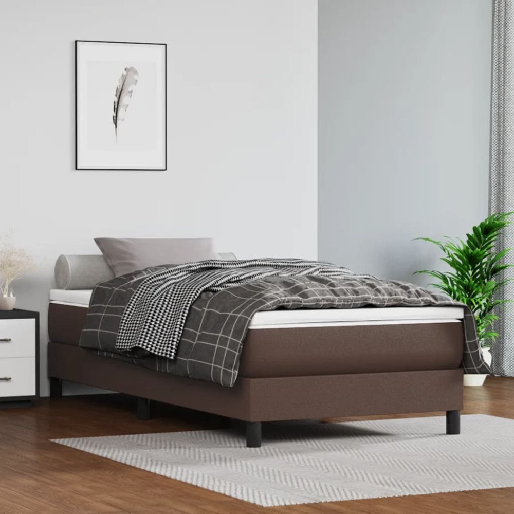 vidaXL Pocketresårmadrass medium brun 90x200x20 cm konstläder