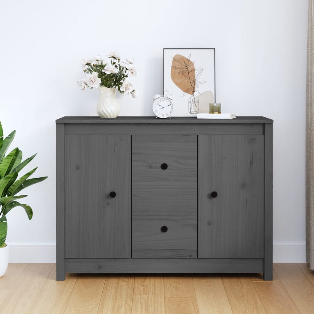vidaXL Skänk grå 100x35x74 cm massiv furu
