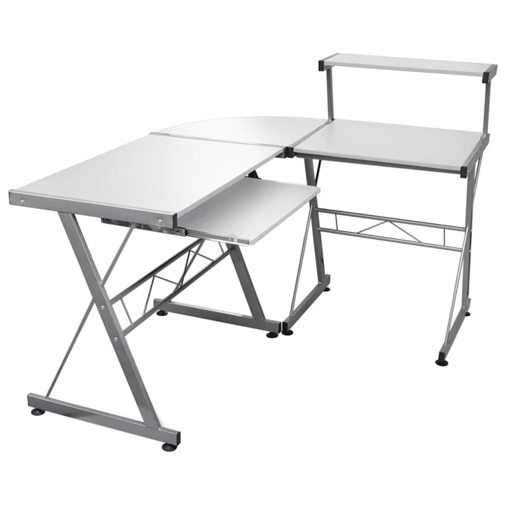 vidaXL Datorbord hörn vit 132x112x99 cm konstruerat trä