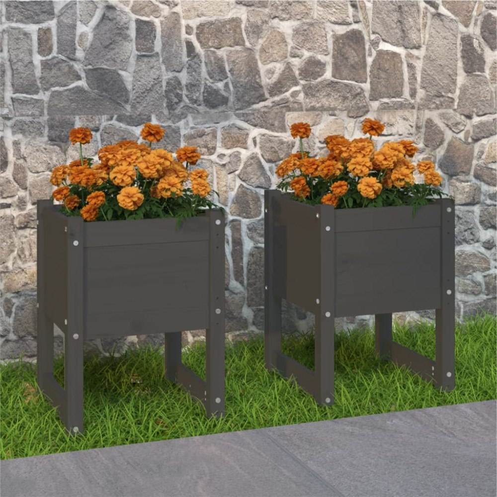 vidaXL Odlingslådor 2 st grå 40x40x52,5 cm massiv furu