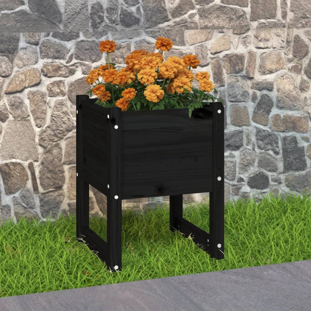 vidaXL Odlingslåda Svart 40x40x52,5 cm massiv furu