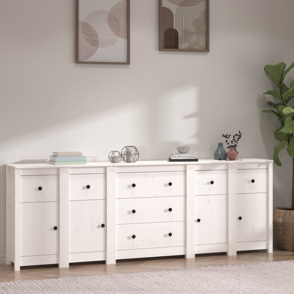 vidaXL Skänk vit 230x35x80 cm massiv furu