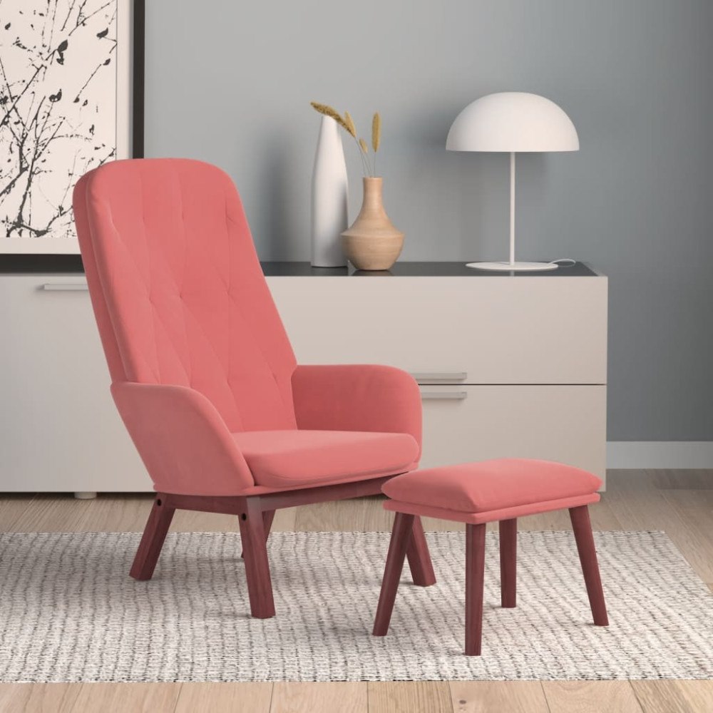 vidaXL Vilstol med fotpall rosa sammet