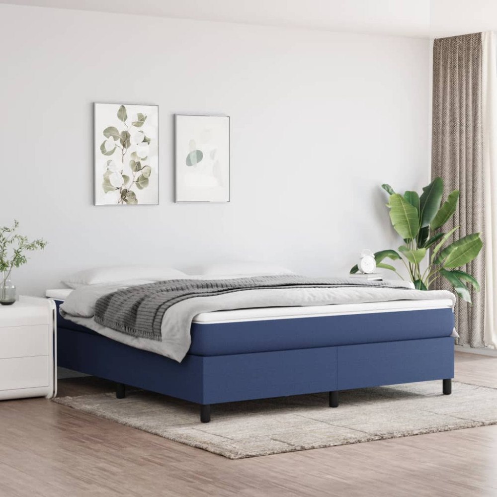 vidaXL Boxspring-sängram blå 160x200 cm tyg