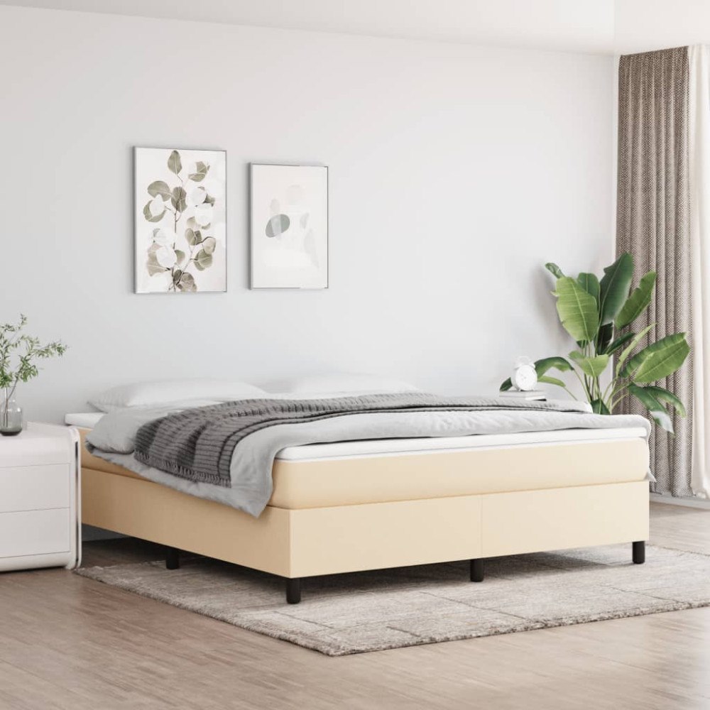 vidaXL Boxspring-sängram gräddvit 180x200 cm tyg