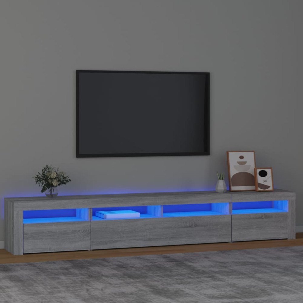 vidaXL TV-bänk med LED-belysning grå sonoma 240x35x40 cm