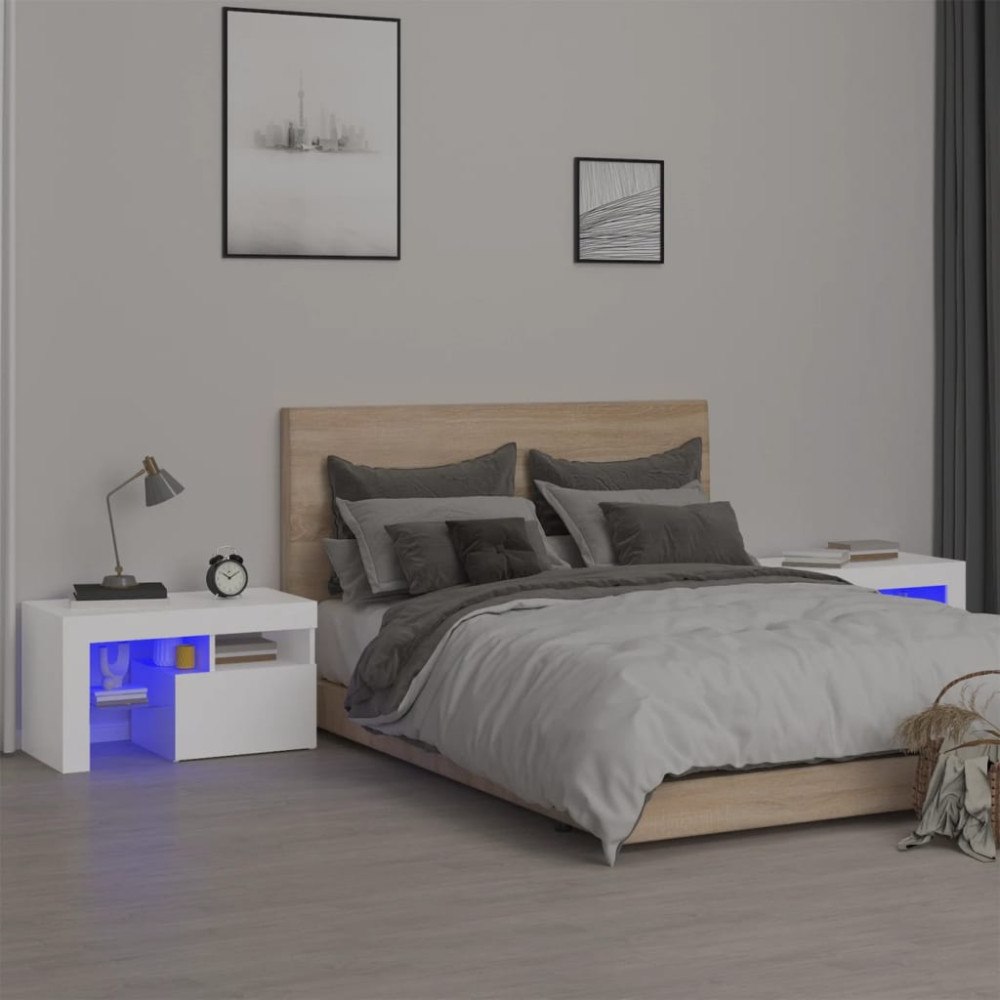vidaXL Sängbord med LED 2 st vit 70x36,5x40 cm