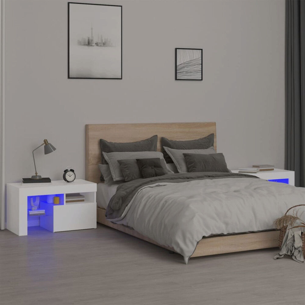 vidaXL Sängbord med LED 2 st vit 70x36,5x40 cm