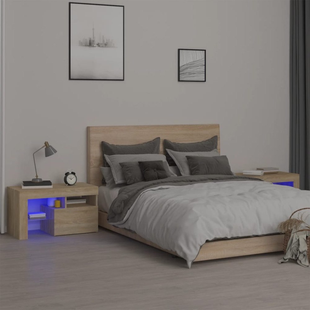 vidaXL Sängbord med LED 2 st sonoma-ek 70x36,5x40 cm