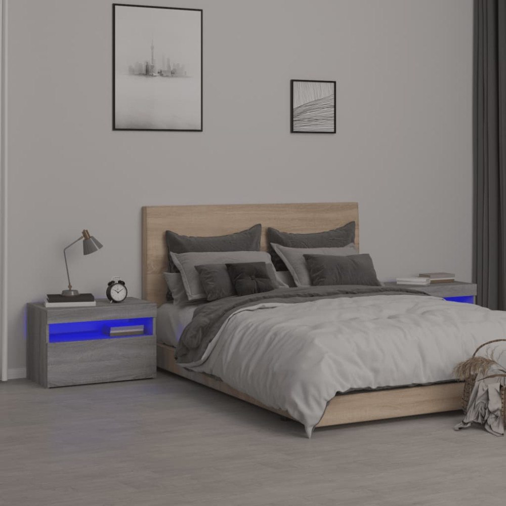 vidaXL Sängbord 2 st med LED-belysning grå sonoma 60x35x40 cm