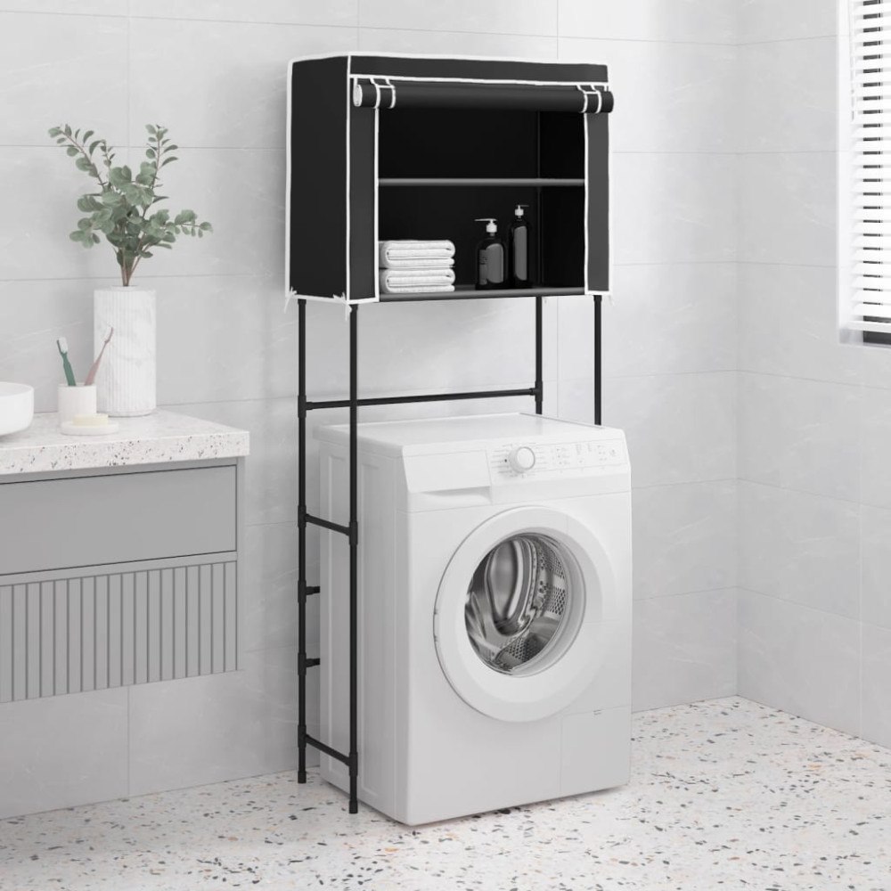 vidaXL Hylla för tvättmaskin med 2 hyllplan svart 71x29,5x170,5cm järn