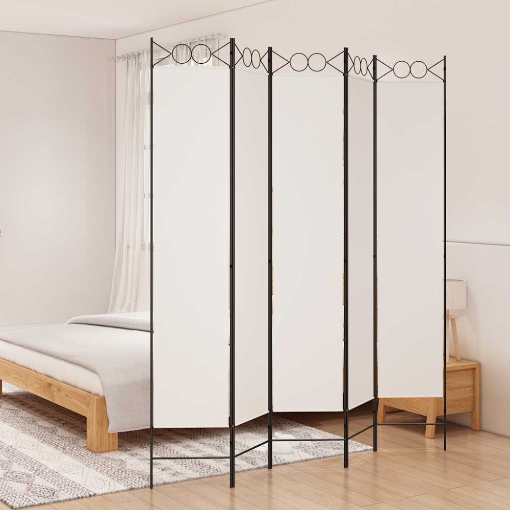 vidaXL Rumsavdelare 5 paneler vit 200x220 cm tyg