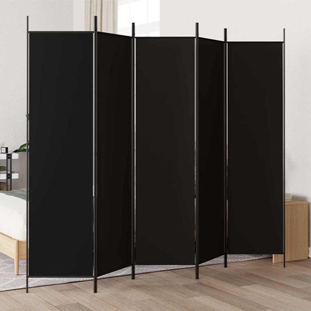vidaXL Rumsavdelare 5 paneler svart 250x200 cm tyg