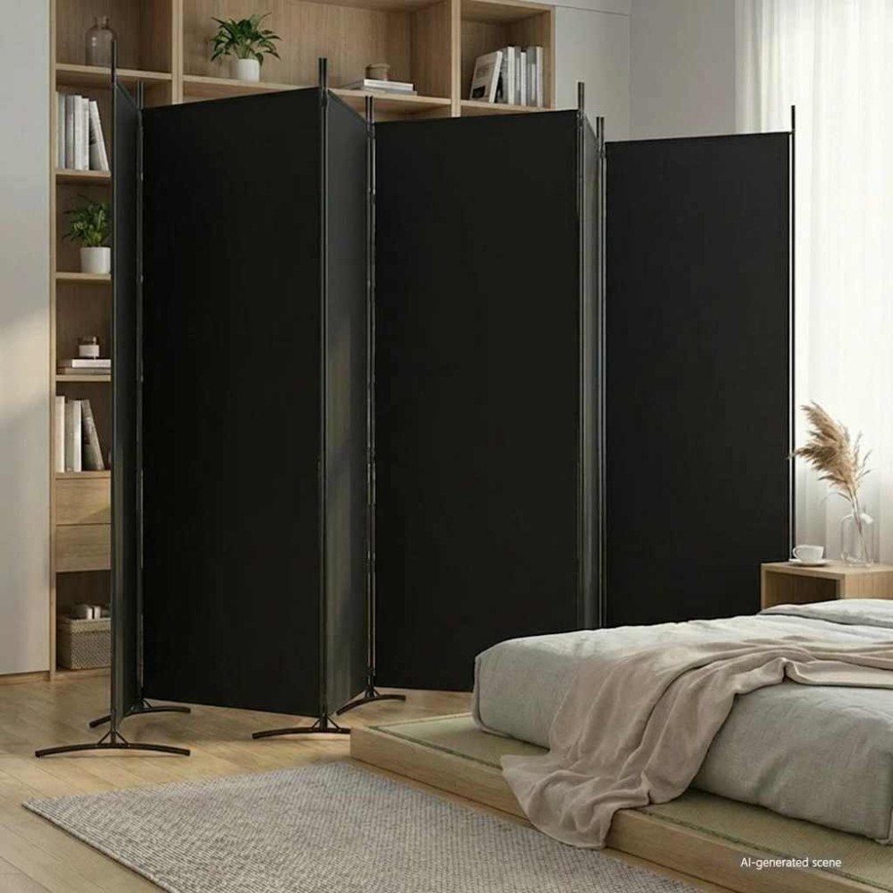 vidaXL Rumsavdelare 6 paneler svart 520x180 cm tyg