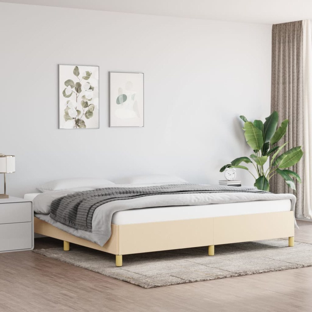 vidaXL Sängram utan madrass gräddvit 200x200 cm tyg