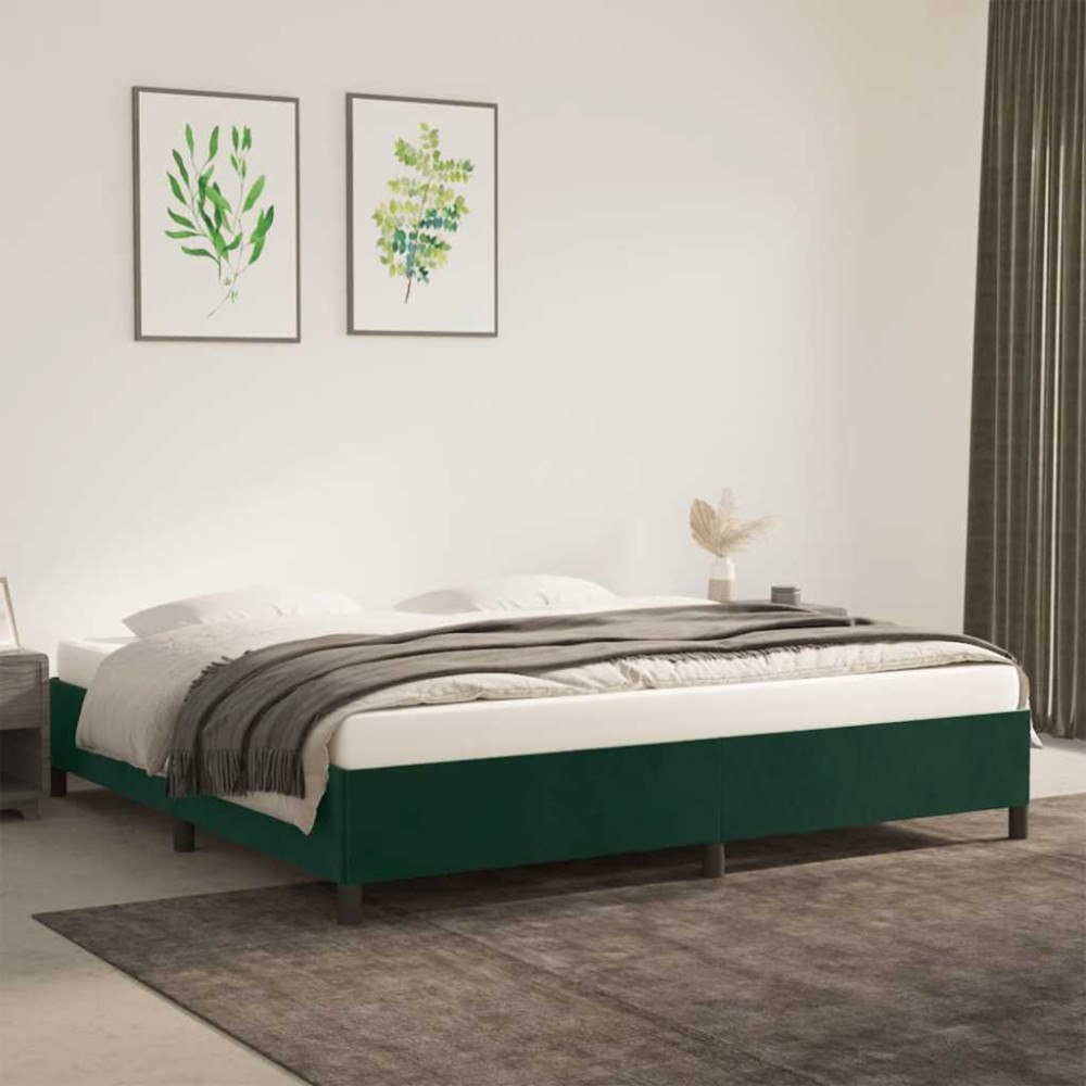 vidaXL Sängram utan madrass mörkgrön 200x200 cm sammet
