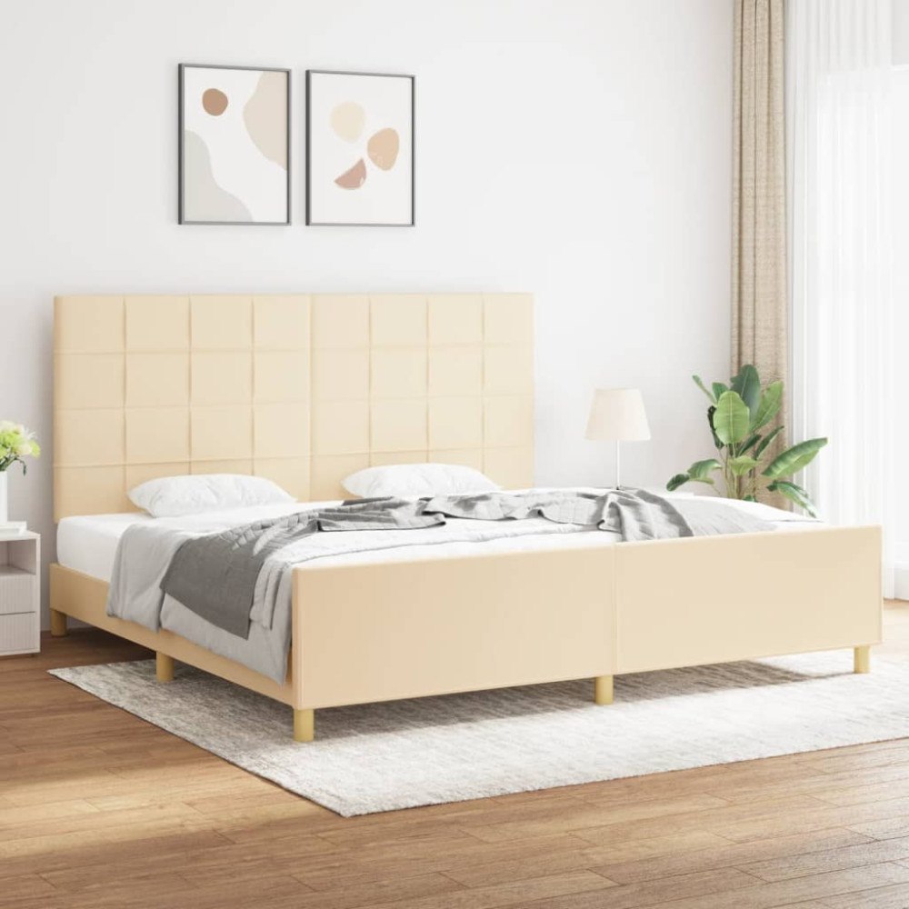 vidaXL Sängram utan madrass gräddvit 200x200 cm tyg